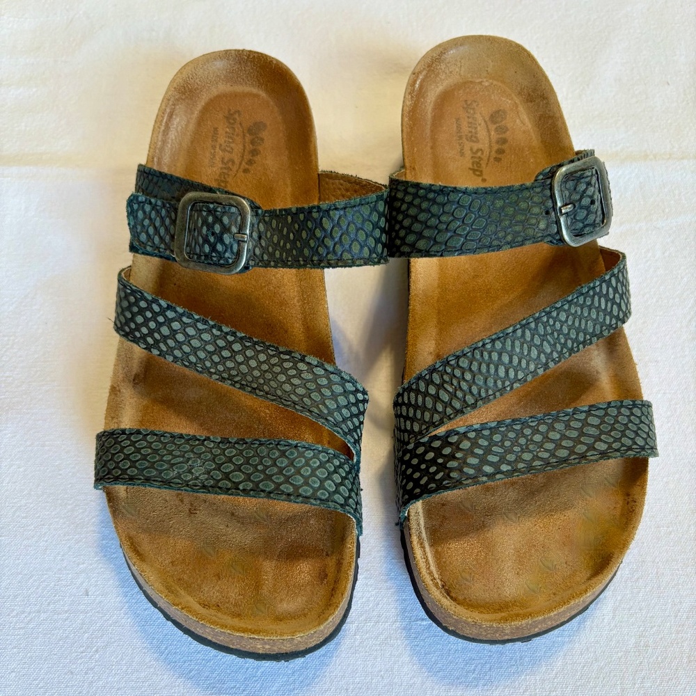 Spring Step Black Textured Sandals